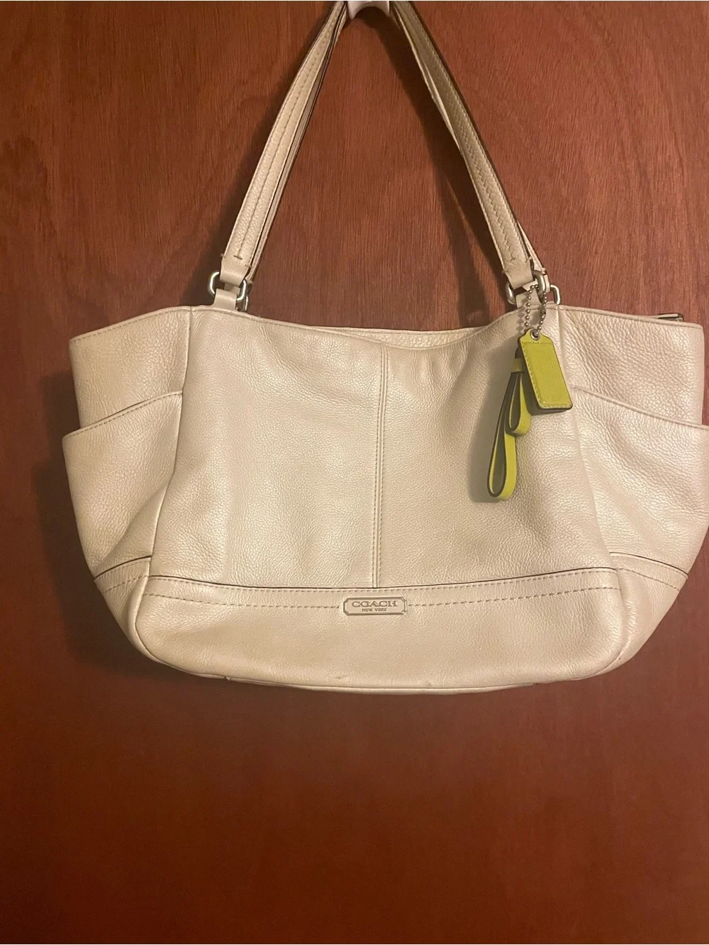 Large Coach Leather Shoulder Tote in Cream with Yellow Tag. Bundle and save!!!